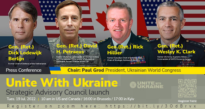 Retired Military Leaders form Strategic Advisory Council to help “Unite With Ukraine”