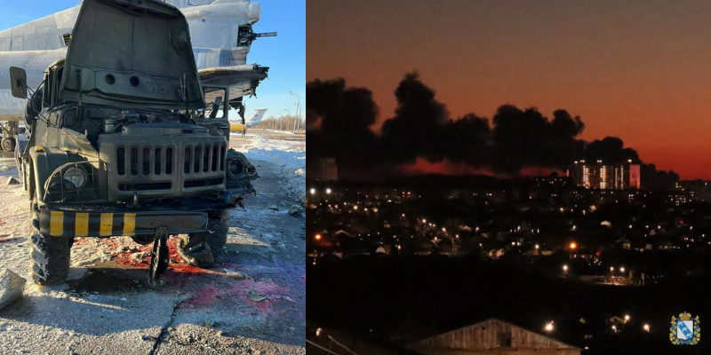Several strategic bombers damaged and an oil storage tank kindled in drone attacks on Russian airbases Several strategic bombers damaged and an oil storage tank kindled in drone attacks on Russian airbases