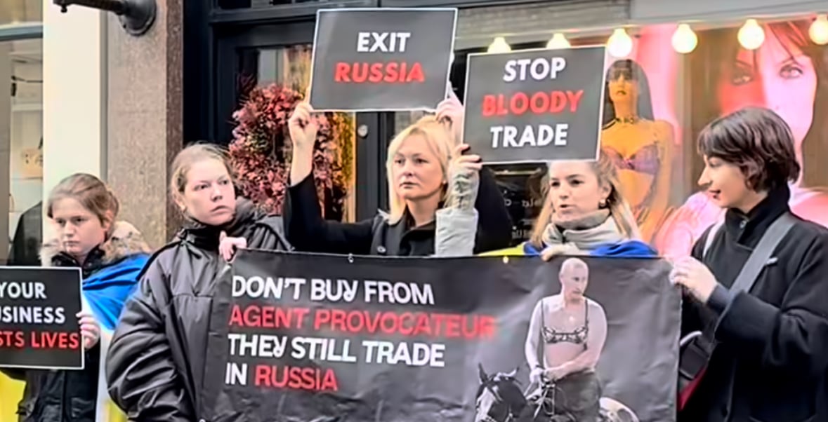 Ukrainians in London protest luxury fashion house Dolce & Gabbana’s operations in Russia