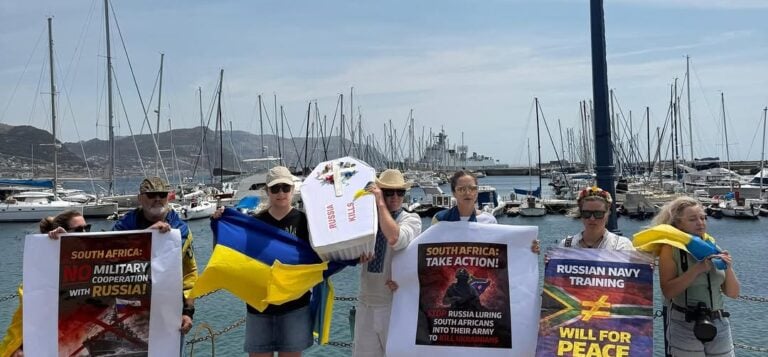 Ukrainians protest Russian-linked military drills in Africa