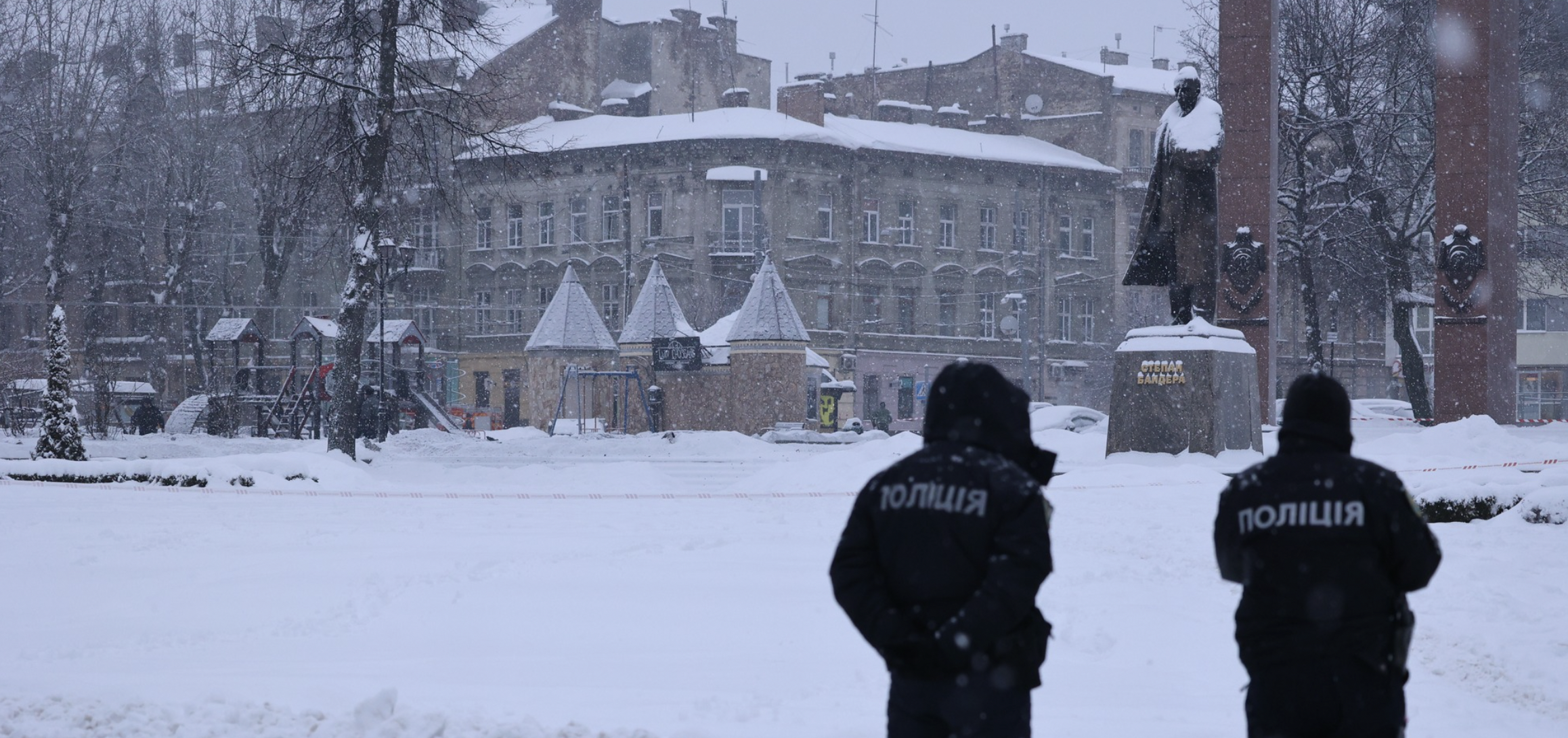 Russian drone strikes playground near Bandera monument in Lviv