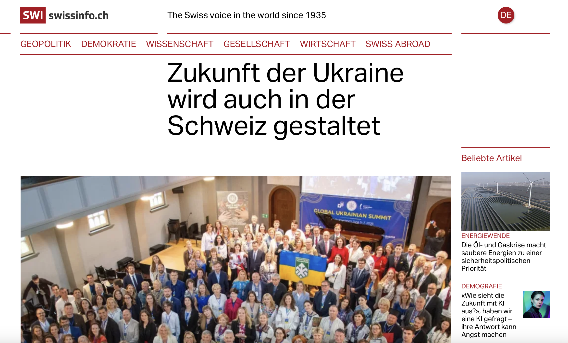 SWI: Global Ukrainian Summit in Bern unites around role of civil society